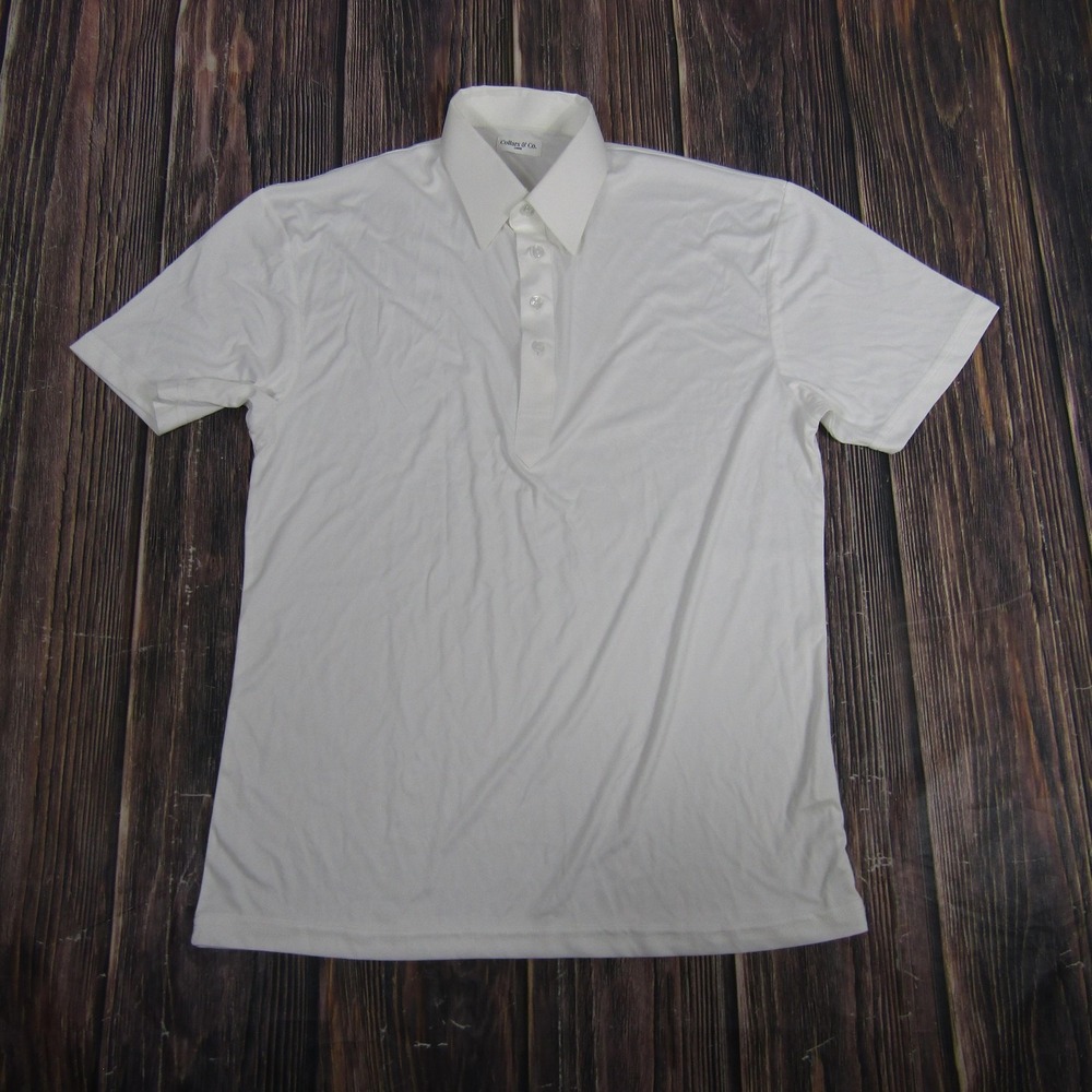 Collars‎ & Co. Polo Shirt Mens Large White Dress Collar 4-Button 100% Polyester